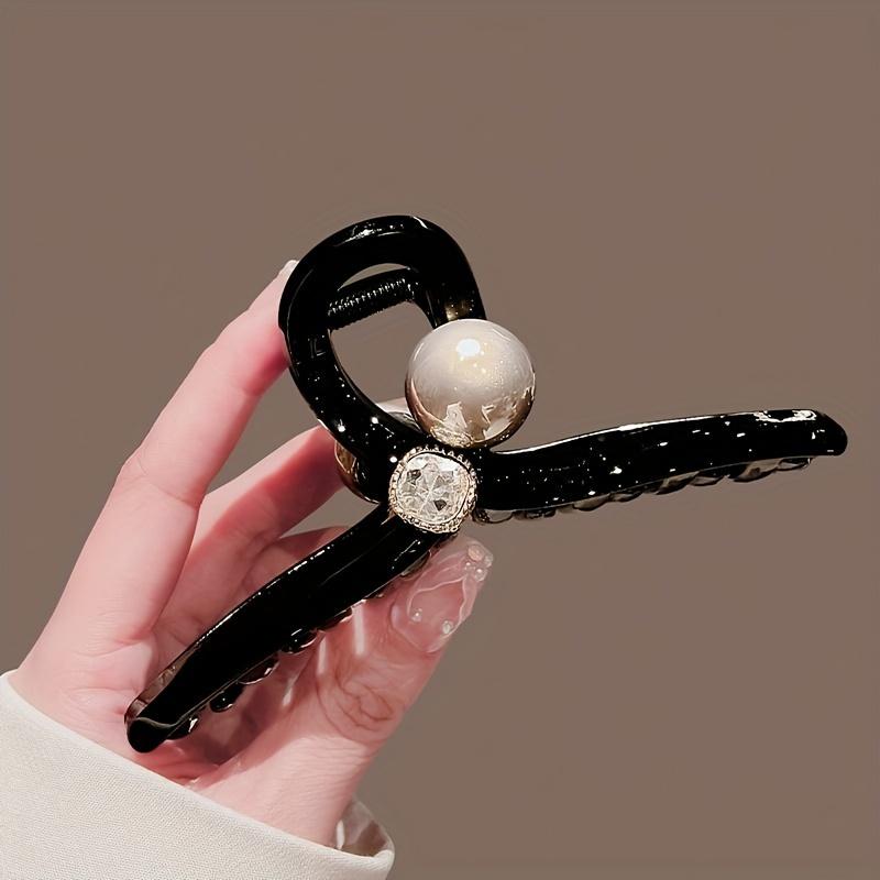 Elegant Large Rhinestone & Faux Pearl Hair Claw Clip for Women - Chic Minimalist Style, Solid Color Acrylic,Fashion Accessory, Hair Clips for Women