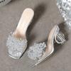 Damen High Heels Wasser Diamant Blume Sandalen Transparent Dicke Sohle Damenschuhe Partykleid Hausschuhe Mules Schuhe