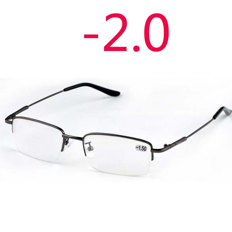 

Ultralight Half Frame Metal Finished Myopia Eyeglasses Men Fashion Gray Frame Square Nearsighted Glasses -1.0 -1.5 -2.0 To -6.0