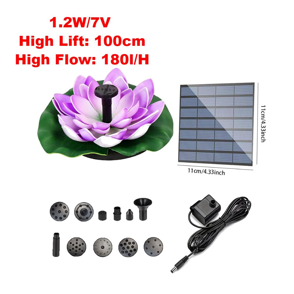 Lotus Solar Water Fountain Brushless Pump Floating Garden Fountain Solar Powered Fountain for Outdoor Bird Bath Pond Decoration
