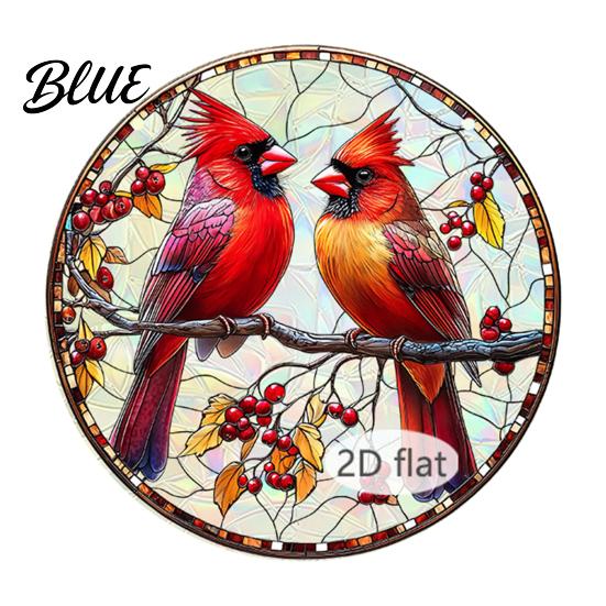 Christmas Window Decorations Acrylic Hanging Decor 2D Holographic Stained Glass Art Vintage Style Holiday Ornament with Metal Chain Double-sided