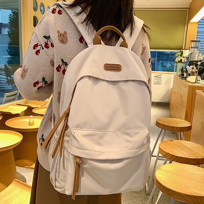 Denní Cestovní Školní Batohy Velké Kapacity Dámské Jednobarevné Ramenní Batůžky Nylonový Zip Nákupní Ruksaky