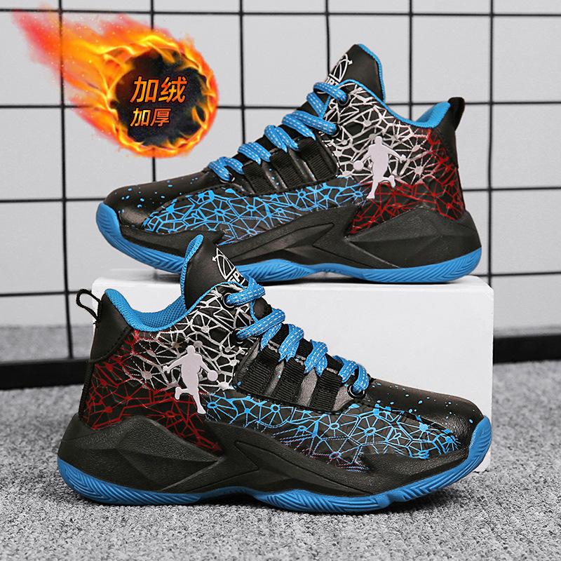 2025 leather velvet blue sports children's sneakers boys men's non-slip and wear-resistant spot basketball shoes women