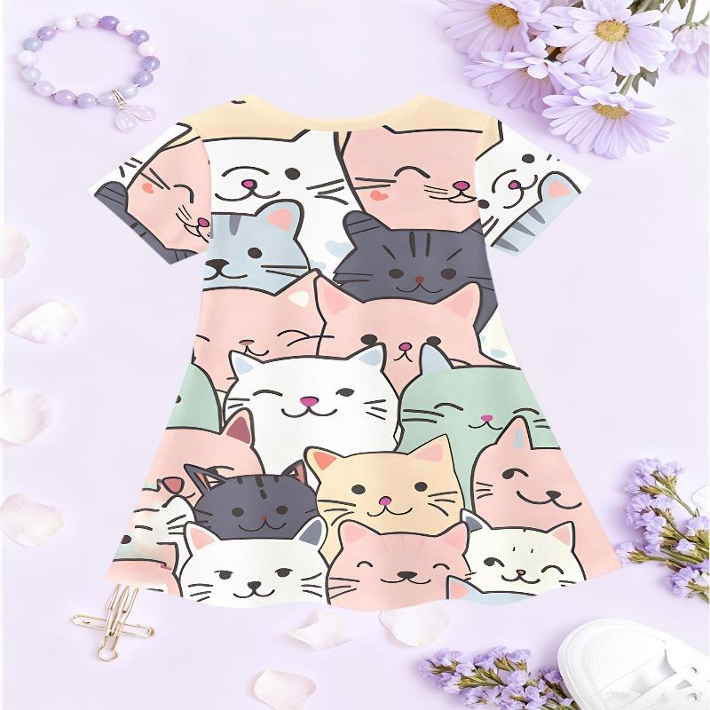 Girl's Princess Party Dress with Short Sleeves & Full - Lightweight Mid-Length Dress for Spring Summer Birthday Outfits