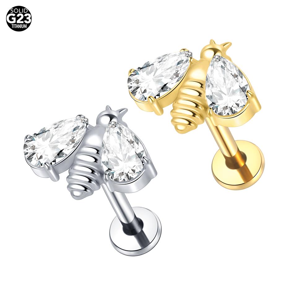 1PC G23 Titanium Ear Labret Piercings Flat Back Earrings Crystal Cluster Helix Tragus Pirsing Cartilage Lobe Piercing Jewelry