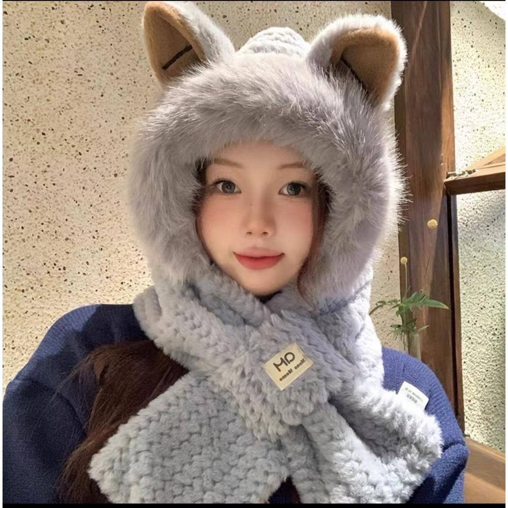 Plush Bear Hat Cute Face Small Windproof Warm Ear Protection Versatile Pullover Hat