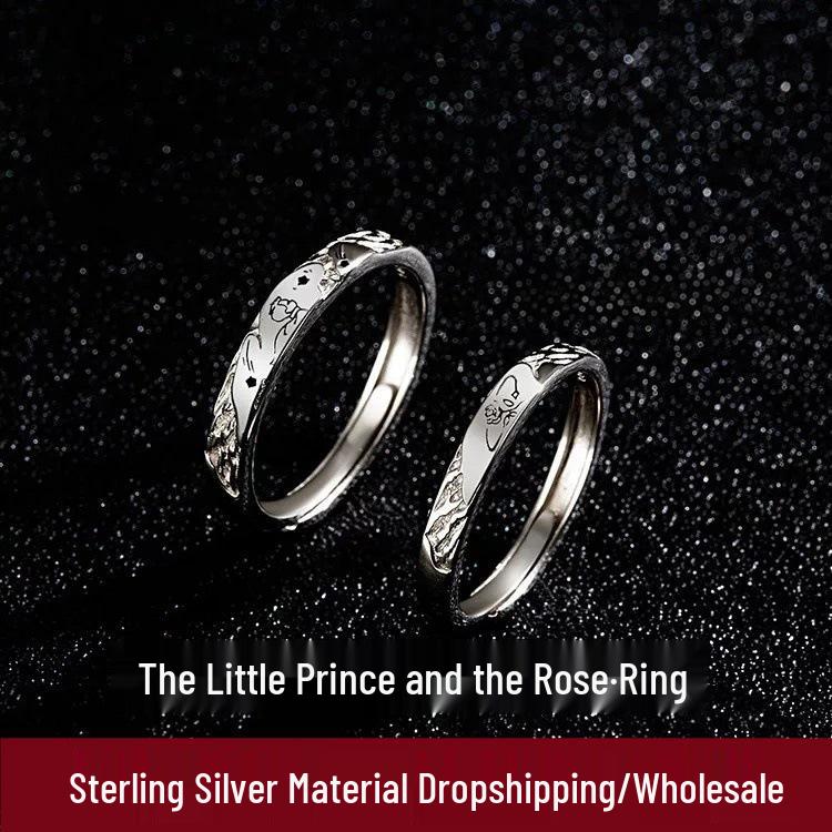 The Little Prince & Rose Pure Silver 999 Couple Rings - High-End Gift for Birthday or Qixi