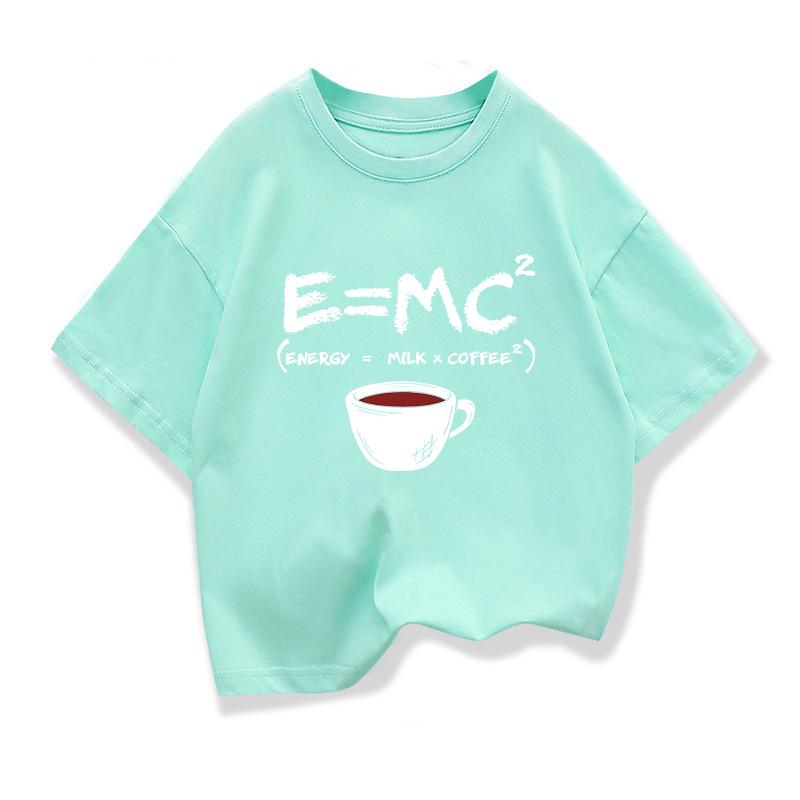 T-shirt d'été pour garçons Coton Décontracté Drôle Imprimé Énergie=Lait+Café Hommes Cool Lâche Col Rond Hauts Pour Bébés Enfants Manches Courtes T-shirts Hommes