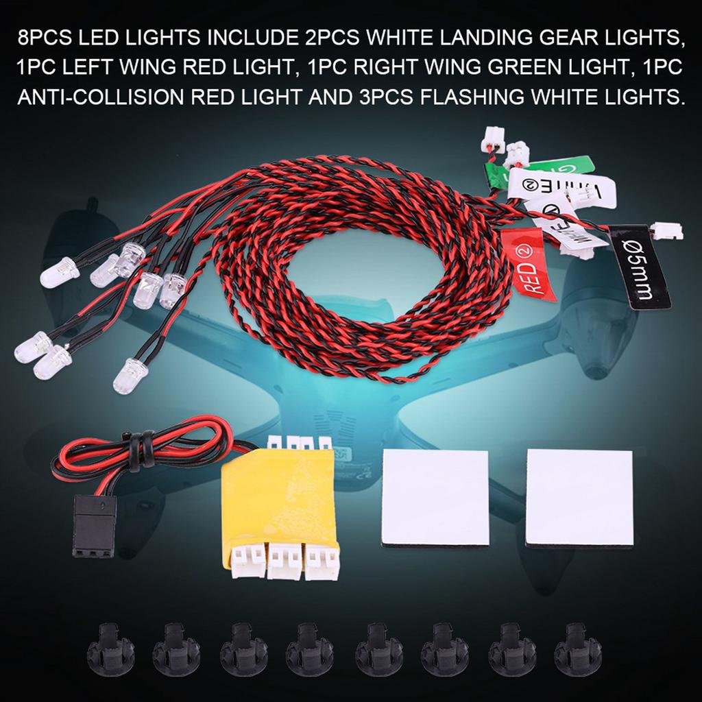 8 LED Lighting System Kit Simulation Flashing Lights for RC Airplane Helicopter