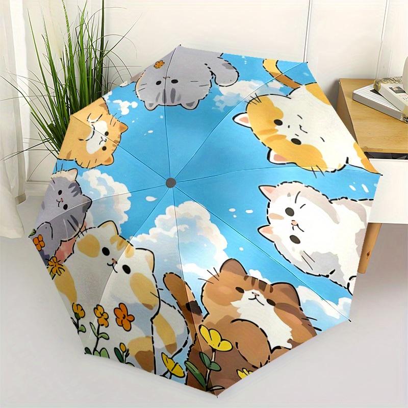 1pc Cats Circle Automatic Umbrella - Auto Open/Close Folding Umbrella with Reinforced 8-Rib Frame, 129