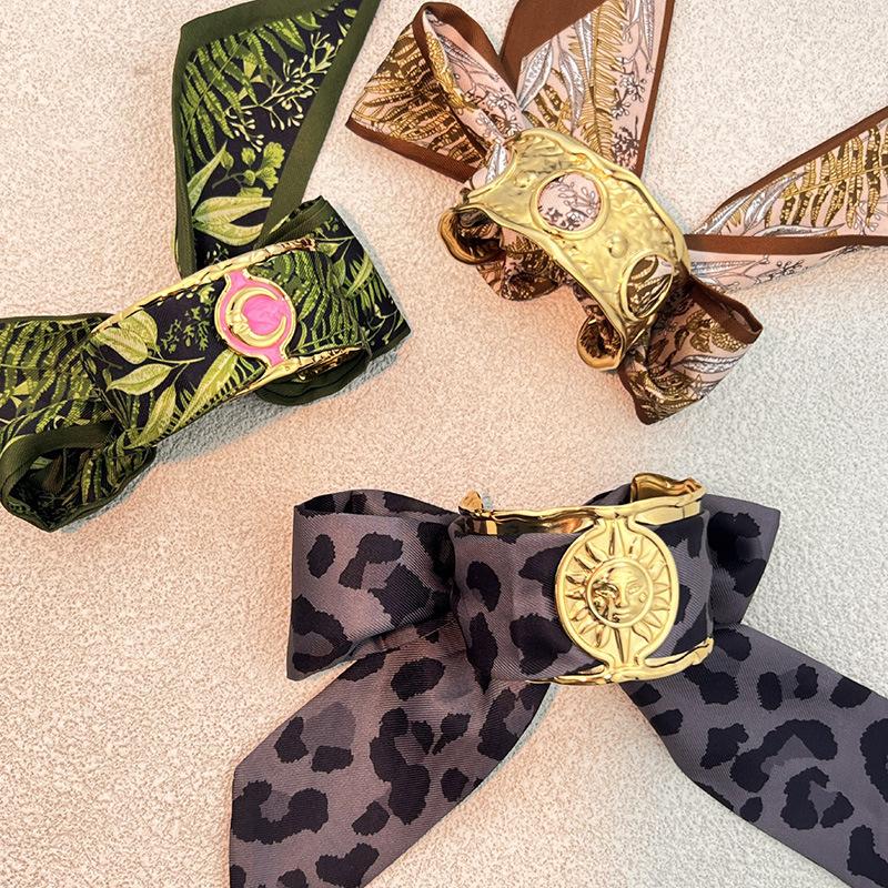 European and American Wide Version Hollow Bracelet Sun Moon Shape Silk Scarf Bracelet Women