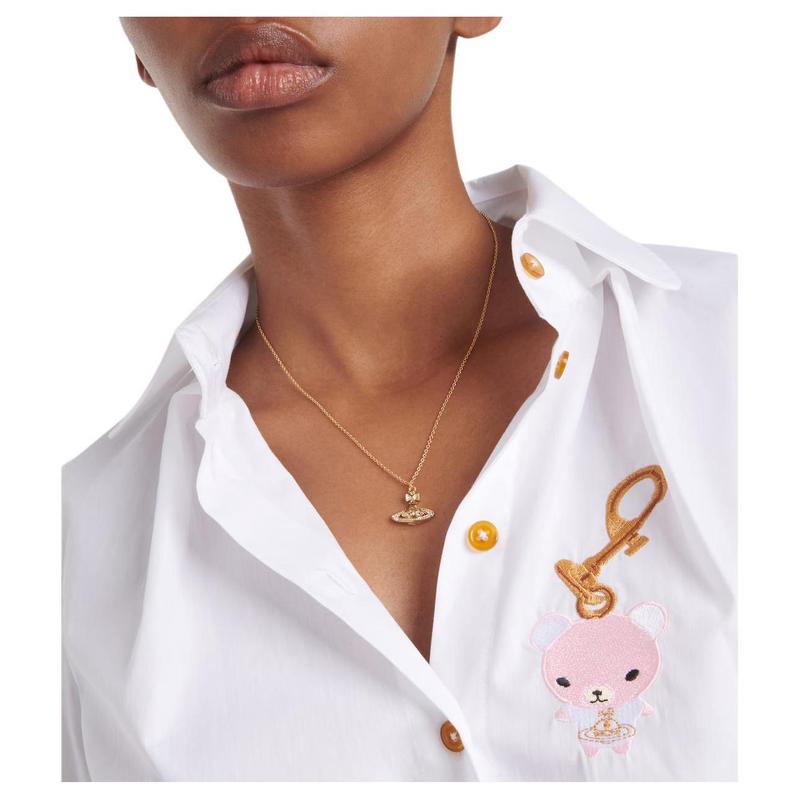 Vivienne Westwood Mini Bas Relief Classic Embossed Crystal Pendant Brass Necklace Men's Gold 63020104-02R121-CNR121