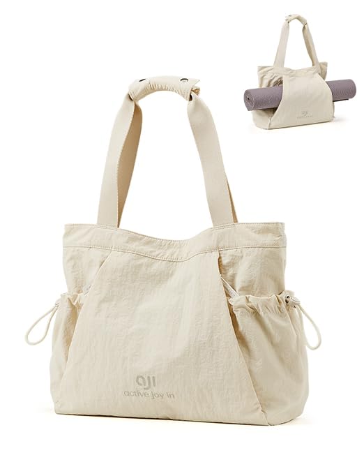 

aji Tote Yoga Bag with Mat Shoulder Perfect for Business the Outdoor and School Women s Zipper, Carrier, Strap, Wet/Dry Separation, Lightweight, бежевый