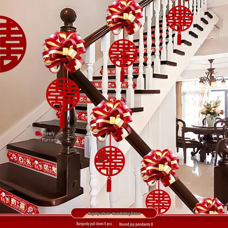 Conjunto de Decoração de Corrimão de Escada de Casamento: Arranjo de Flores Puxáveis, Balões, Corrimão e Escada Rolante