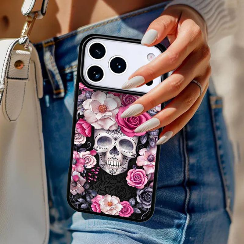 Catrina Beautiful Rose Girl Skull soft Phone Case For iPhone 17 Air 14 15 13 12 Max Cover For Apple 16 16e 11 Pro Max Plus Coque