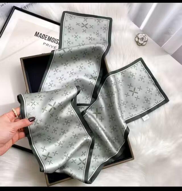 Fresh Polka Dot Print Silk Scarf Women'S Chiffon Satin Double Layer Neck Scarf Bag Handle Bow Tie Hair Band Fashion Accessory