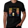 Funny Black Cat With Beer Vintage Art Beer TShirt Big and Tall Crew Neck Tee