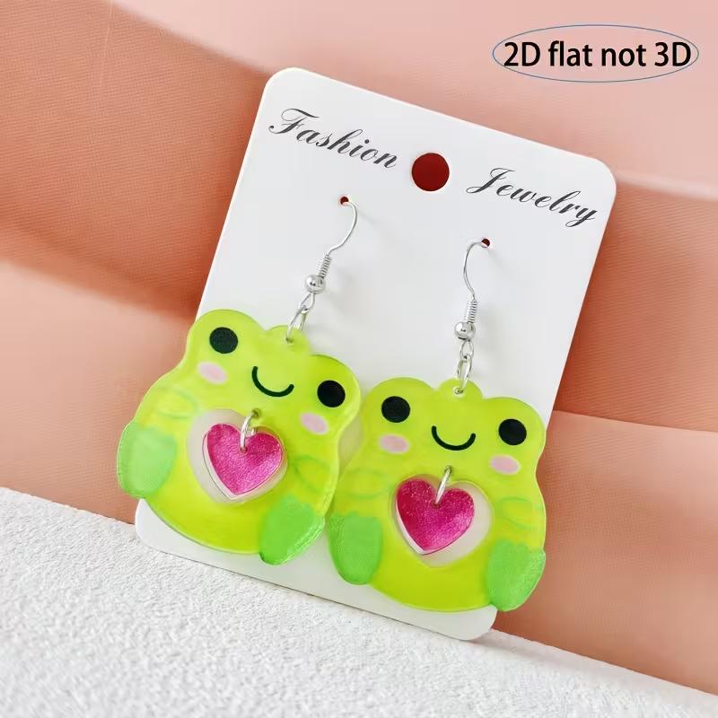 Cross-border New Cute Little Frog Love Earrings 2D Acrylic Creative Cartoon Animal Green Frog Earrings