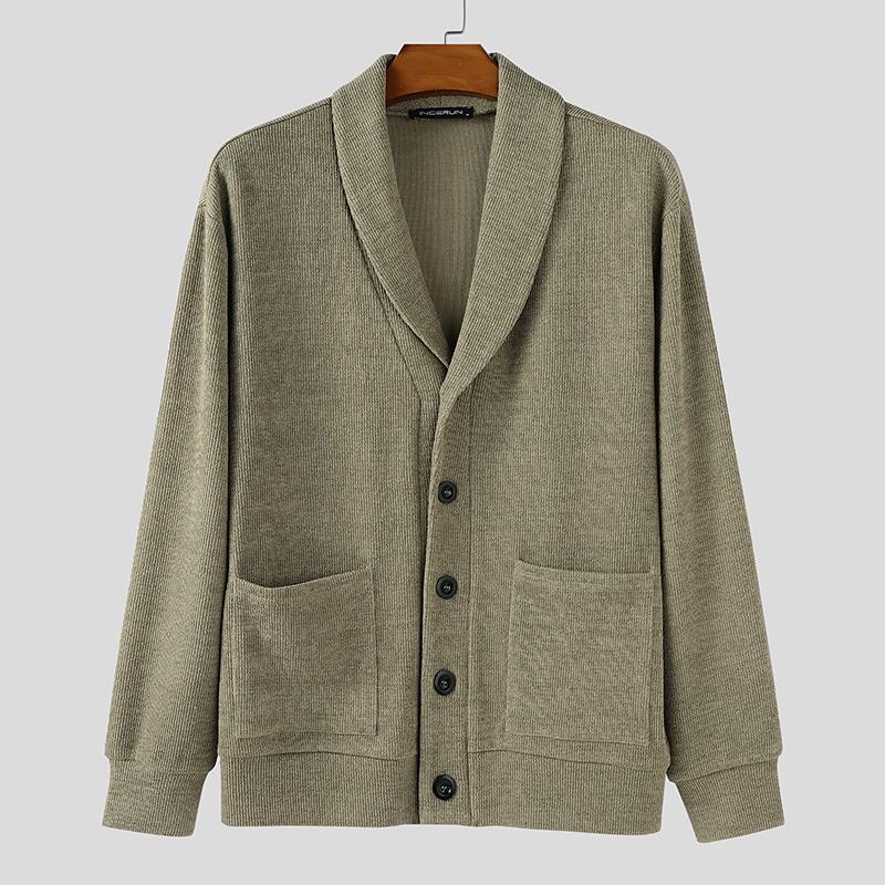 INCERUN Pulovere Subțiri Casual cu Mânecă Lungă și Guler Rever pentru Bărbați