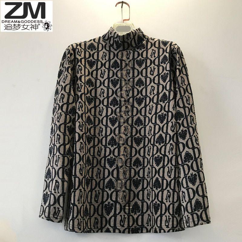 

Western Style 130.00kg Plus Size Ladies Loose Long Sleeve Top Coat Grey Spade Diamond Half High Collar 382 6XL