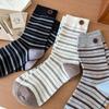Ladies Spring and Autumn Retro Stripes Color Bump Buttons in The Tube Stack Socks