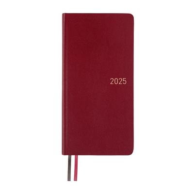 Hobonichi Techo 2025 Weeks Fine Classic/Pomegranate, Starts April, Weekly Planner, Left, Slim Vertical