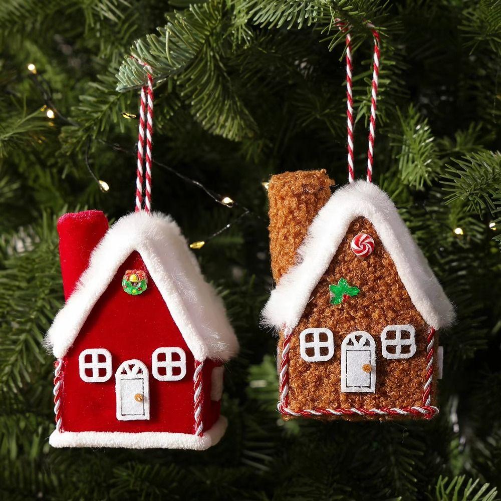 Velvet Texture Christmas House Pendant Plush Fabric Christmas Scene Prop For Home Decoration