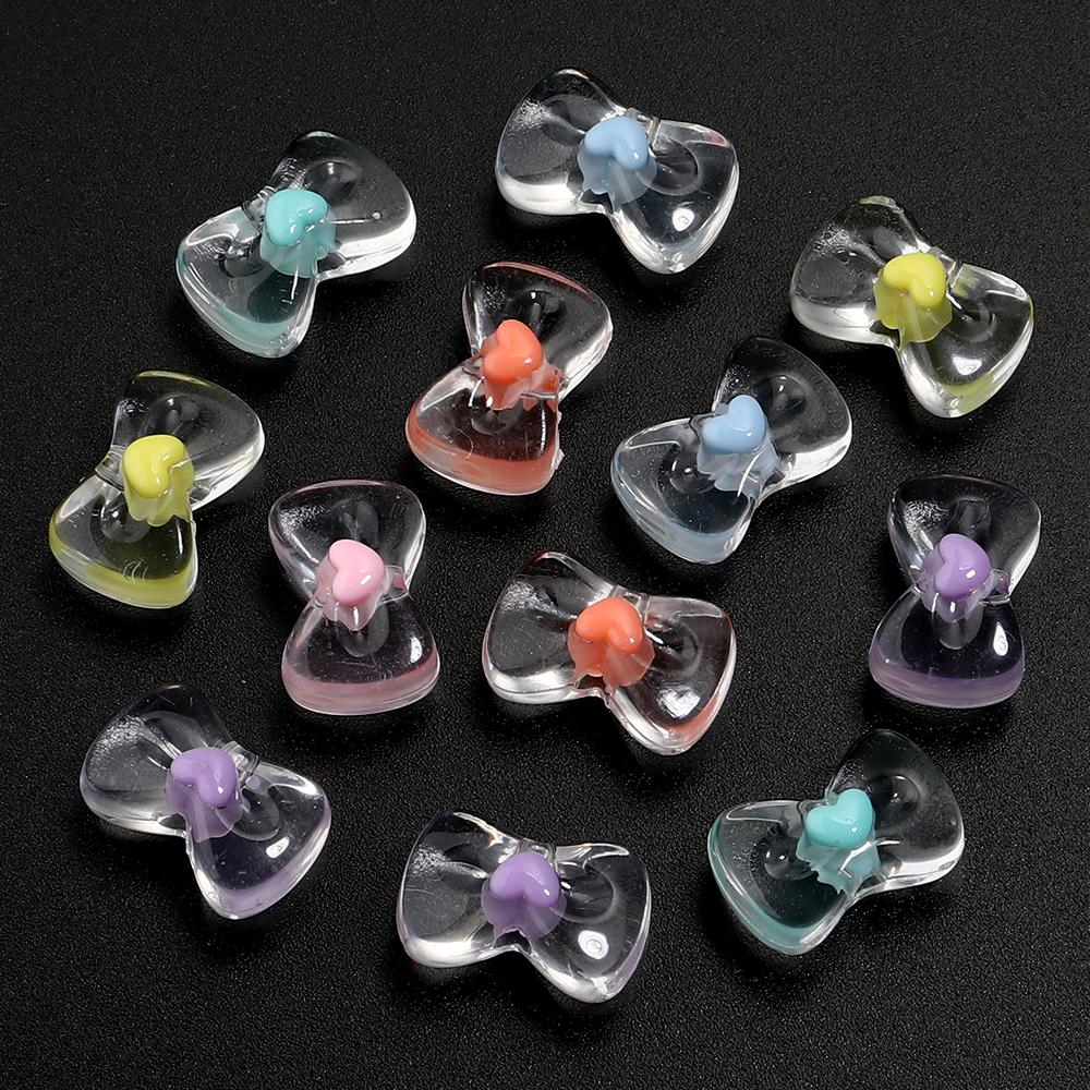 50pcs 10x16mm Acrylic Heart Bow Beads Mixed Color Loose Beads For DIY Jewelry Making Bracelets Necklace Key Phone Chain