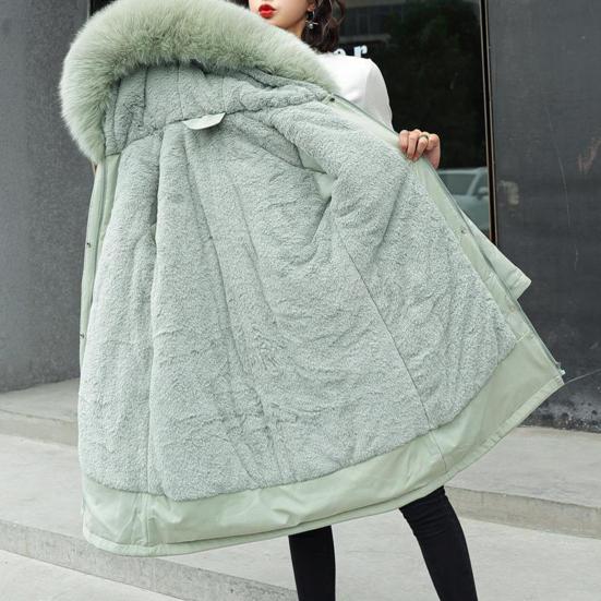 Women's Fleece Lined Parka Thicken Fuzzy Faux Fur Hooded Down Jacket with Pockets Winter Warm Drawstring Sherpa Coat