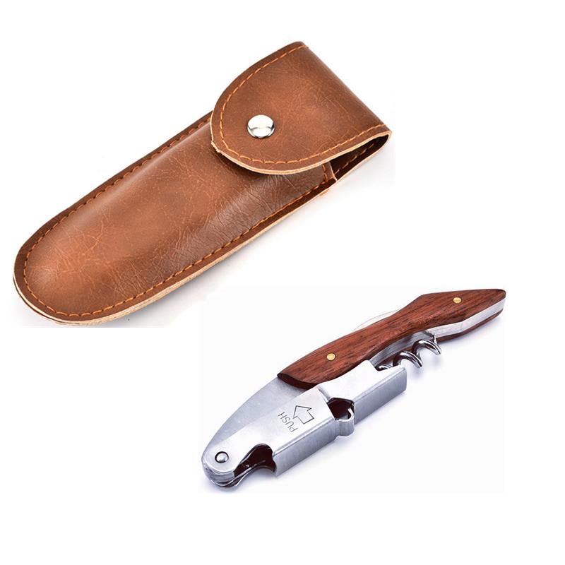Stainless Steel Red Wine Opener Wood Handle With Leather Professional Multifunction Portable Screw Corkscrew Kitchen Bar Tools