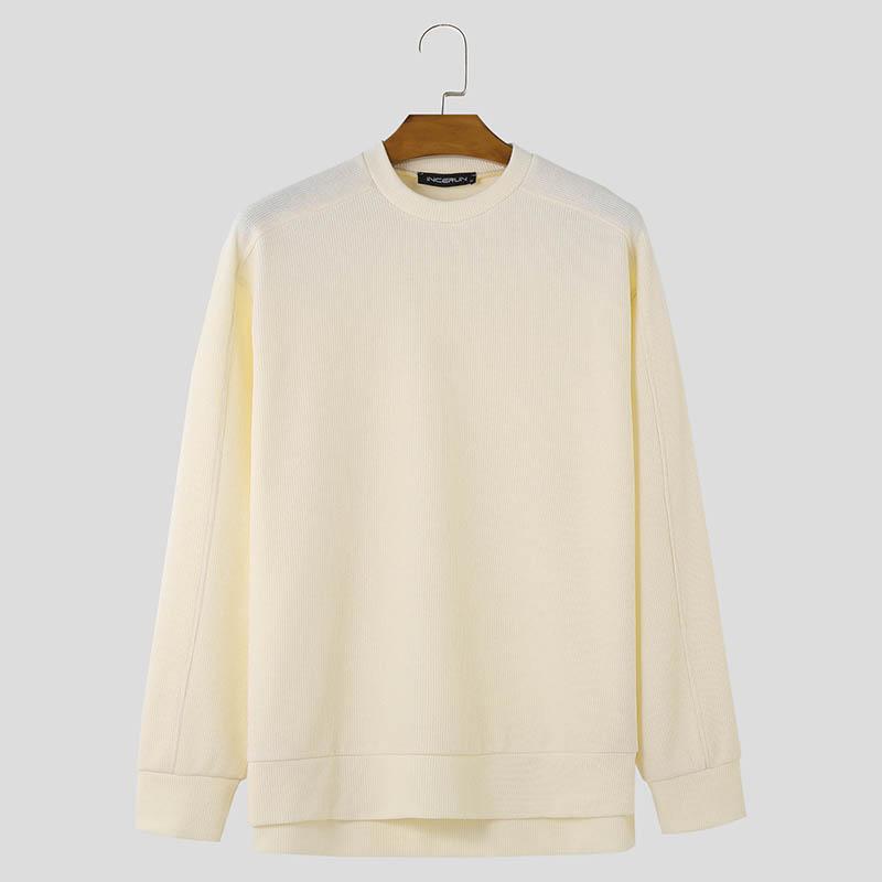 

INCERUN Мужские осенние толстые шерстяные вязаные пуловеры однотонные высокие и низкие свитера 5XL фиолетовый