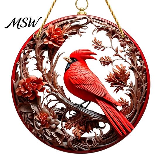 Easy Install Hanging Pendant Colorful Hummingbird Wall Decoration, Stained Acrylic Suncatcher for Window Exquisite Floral Bird Motif Decor, Decorative