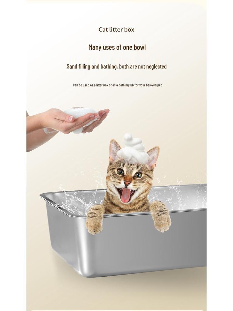 Stainless Steel XL Anti-splash Open Cat Litter Box & Pet Bath Tub