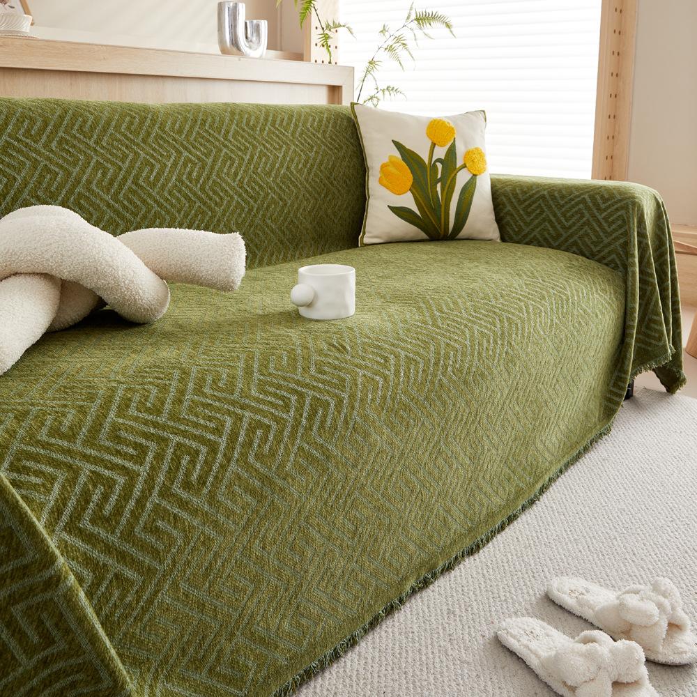 Simple Line Pattern Sofa Towel Cover, Reversible Chenille Sofa Cover, Living Room 3-Seater Sofa Cover Four Seasons Universal