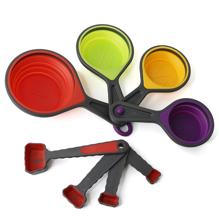 8-Piece Silicone Collapsible Measuring Cups & 4-Piece Measuring Spoons Set - In Stock