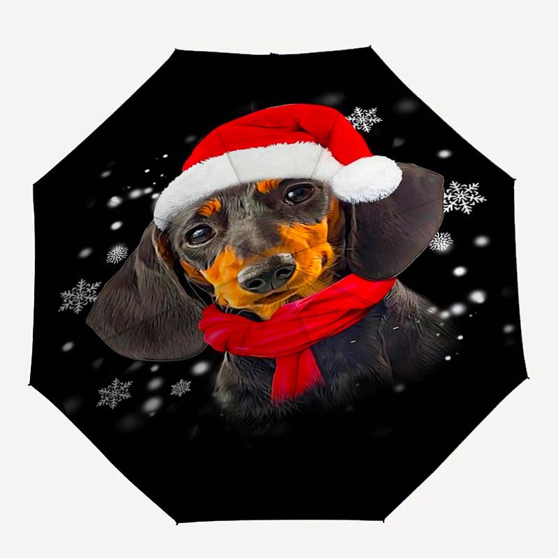 

1PC Santa hat, snowflakes Pattern Small Travel Automatic Folding Umbrella, Compact Windproof Umbrella, Automatic Open/Close ,Gift-091560