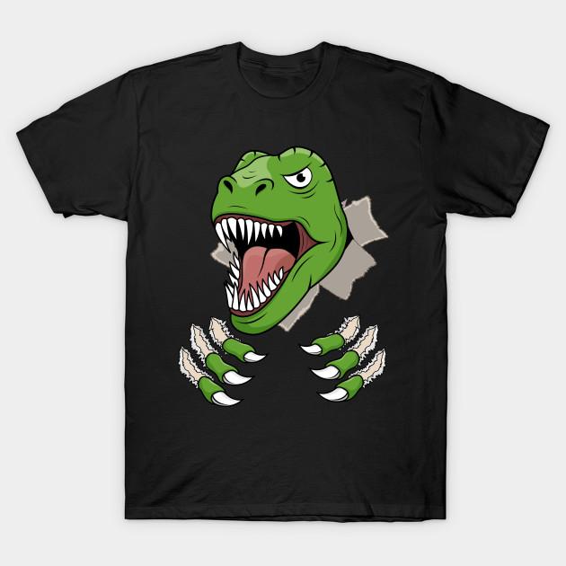 Men Black Print T-shirt T Rex Claws Ripping Holes Dinosaur Roaring Head No-Cut Transfer Paper Print Cotton Tshirt S