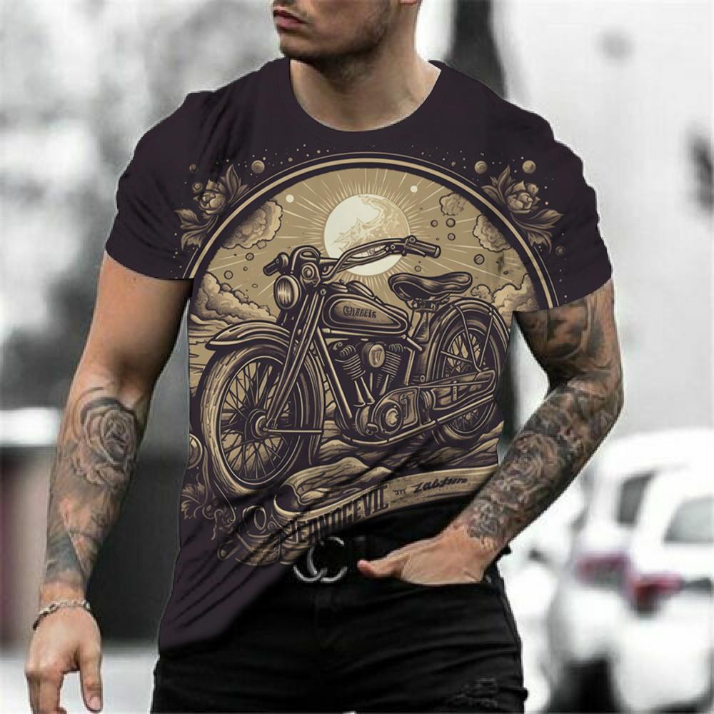 Pánské letní vintage motocyklové tričko s 3D potiskem, heavy metal a punk, s krátkým rukávem, klasická pouliční móda, velká velikost, volný top