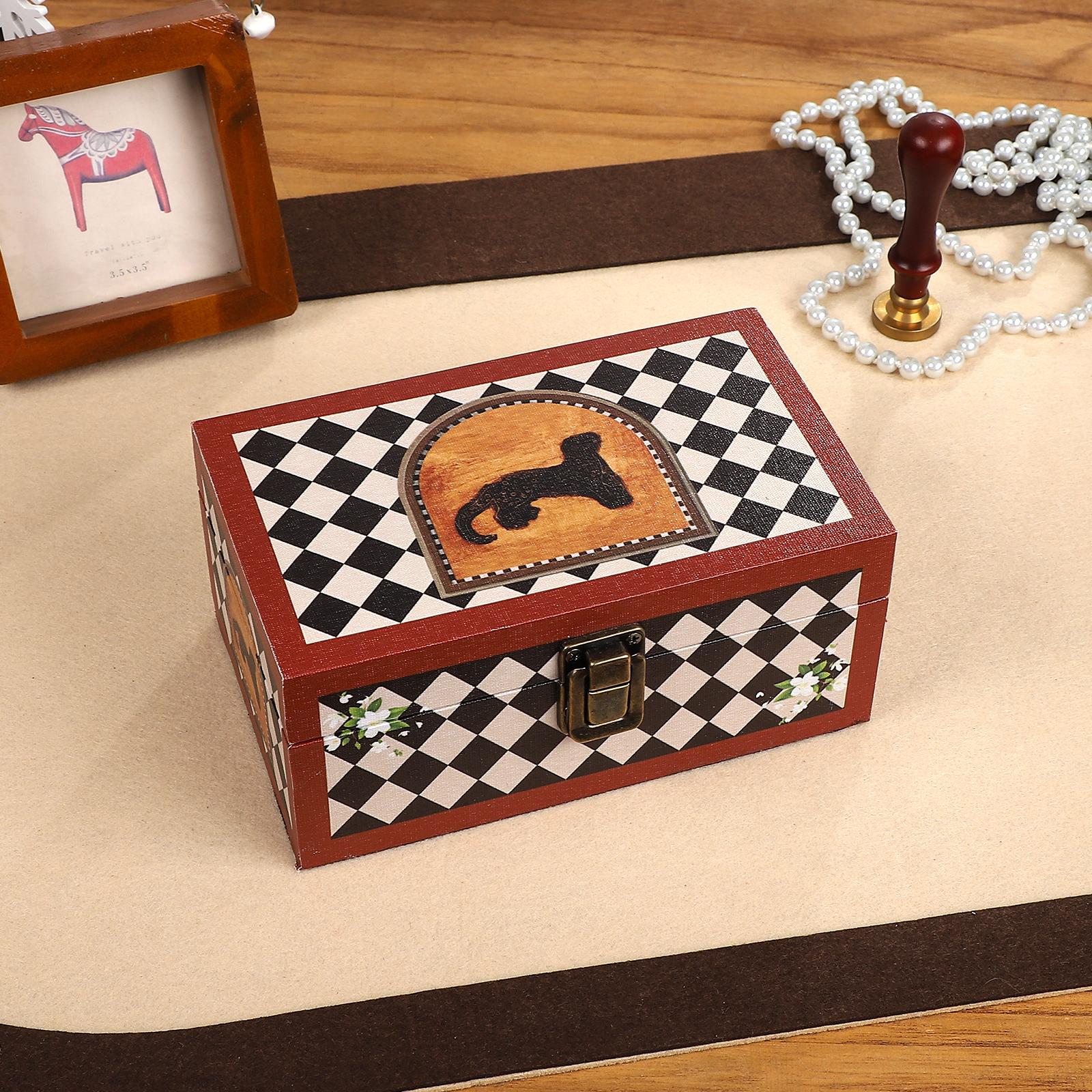 

JIANWU Vintage Gird Elk Bamboo Leopard Pattern Landscape Material Collage Wooden Storage Box Creative DIY Journal Stationery