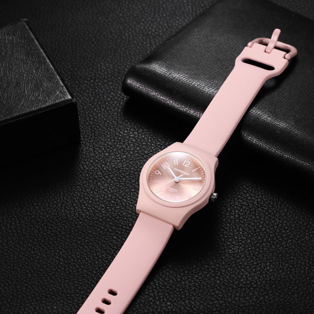 Vodotěsné hodinky pro dívky se silikonovým analogovým jednoduchým quartzovým strojkem, perfektní pro a vánoční dárky, roztomilé, řemínkový displej, strojek, škola, promoce,