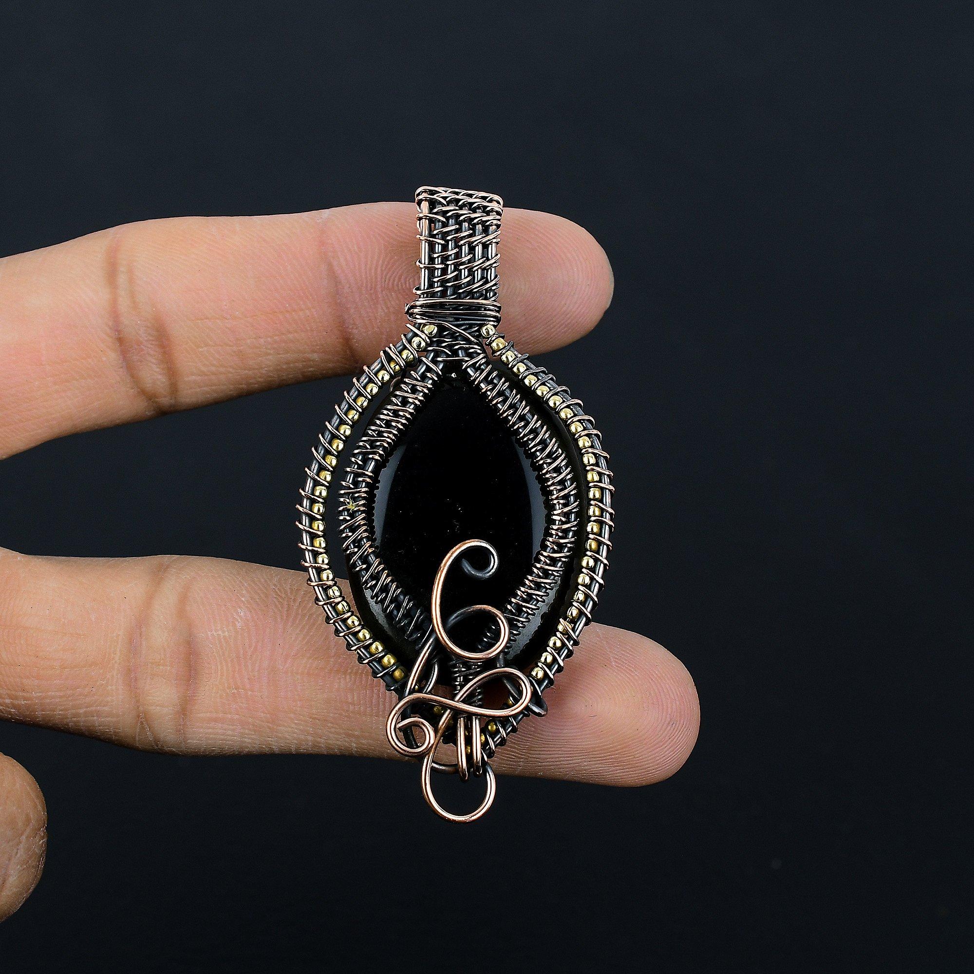 

Украшения из черного оникса, Кулон, обернутый медной проволокой 999 пробы, Ювелирные изделия из драгоценных камней ручной работы, Подарки для жены, Совершенно новый кулон 2.55 Inches