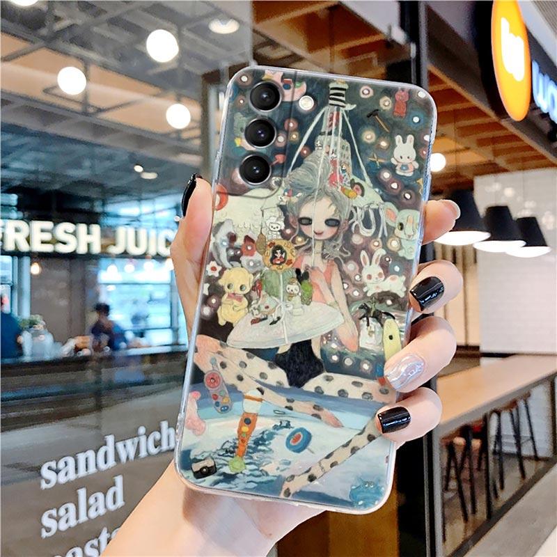 Japanese style Aya Takano Art Painting Transparent Case for Samsung Galaxy S22 S21 S20 FE S 22 Ultra S10E S9 Plus 5G Cover Coque
