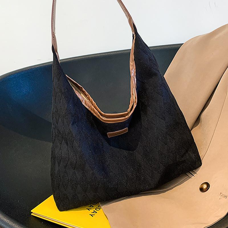 Trendy Canvas Tote Bag Street Style Large Shoulder Bag Women Black