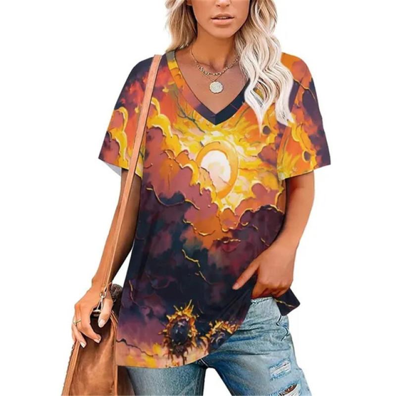 Σέξι Πουλόβερ με Λαιμόκοψη V Ευέλικτο T-Shirt Γυναικείο Μπλουζάκια με Ντεγκραντέ Εκτύπωση Ρούχα Unisex Vintage Streetwear Καθημερινό Στυλ Μόδα Streetwear