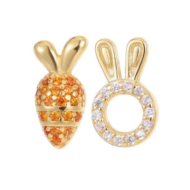Banyan Tree S925 Silver Asymmetrical Rabbit & Carrot Zircon Earrings for Women
