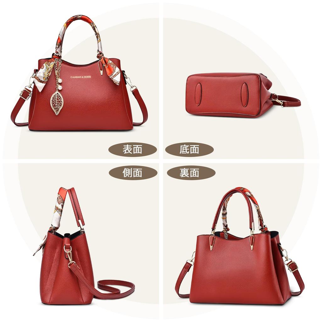 FORRICA Shoulder PU Leather with Scarf Handle and Elegant Stylish Handbag for and Wine Red Women's 2-Way Handbag, Bag, Charm, Commuting, Shopping,