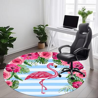 1pc Flamingo Tropical Flowers Chair Carpet for Office, Soft, Non-Slip Polyester Mat, Office, Living Room, Bedroom, Durable Polyester Yy251207094