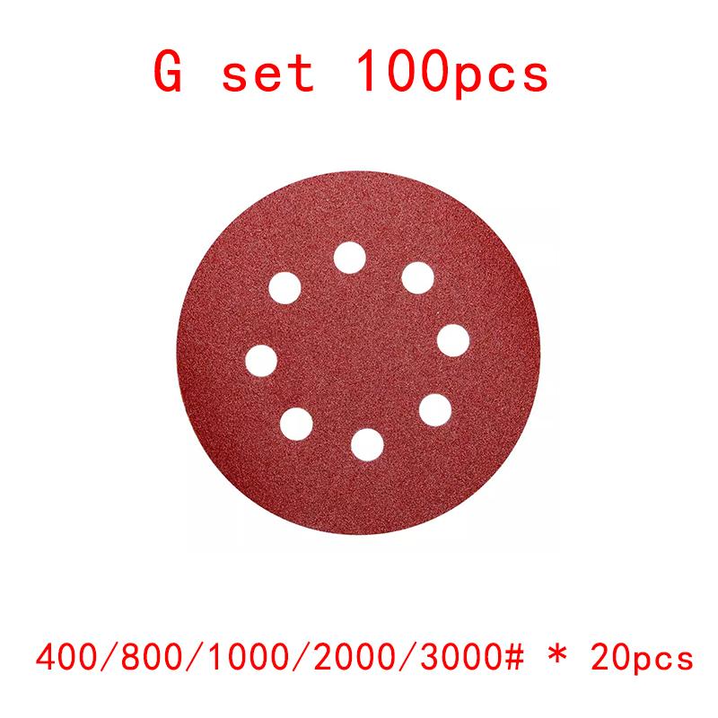 5inch 8 Hole 125mm Sanding Paper Set Screen Discs Woodworking Metal Grinding Disc Abrasive Polishing Tool 40/80/100/120/2000Grit
