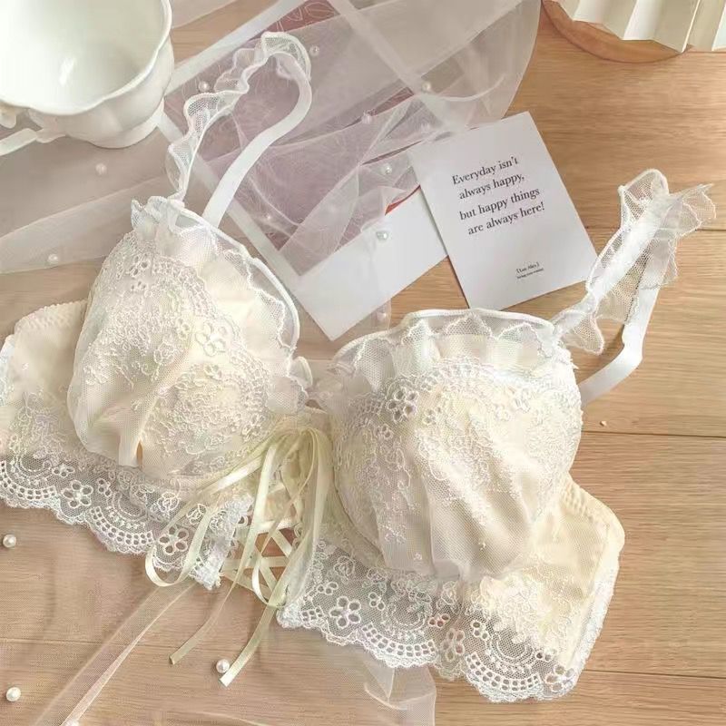 Japanese Sweet Girly Wireless Bra Set, Push Up Anti-Sag Corrective Small Bust Teen Girls Lingerie Set