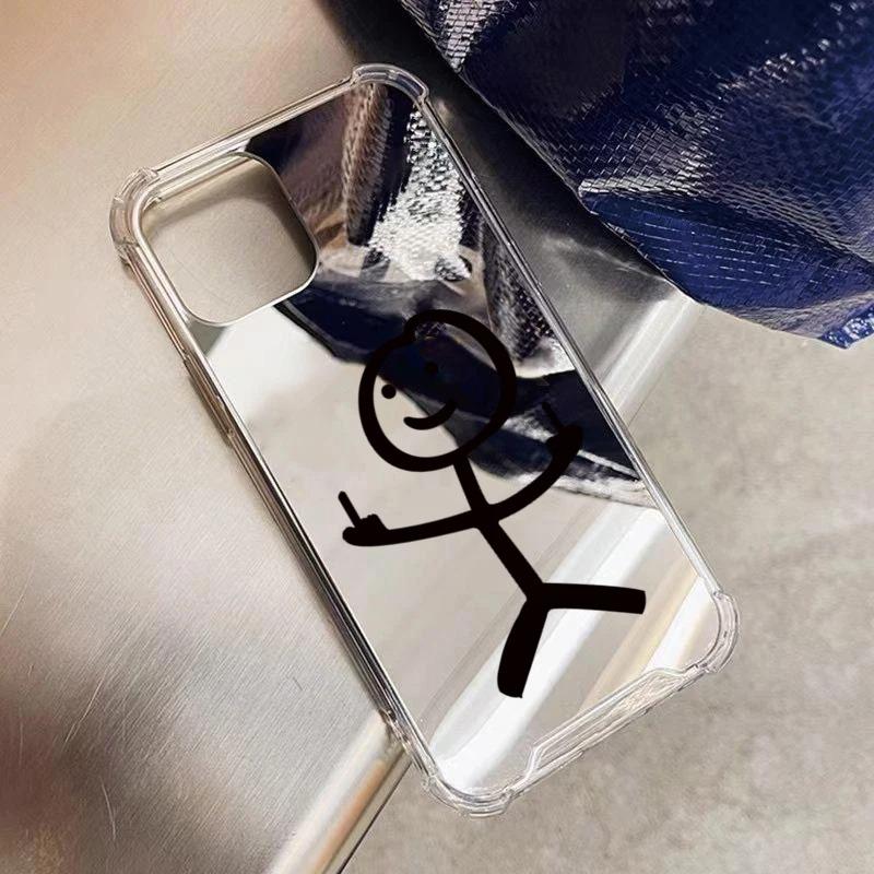 Cute Cartoon Matchman Mirror Phone Case For iPhone 17 16 15 14 13 12 11 Pro Max XS X XR 7 8 Plus Make Up Mirror Shockproof Cover
